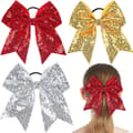 Glitter Cheer Bow Elastiska Hårband Flickor 8\" Jul Glittrande Röd Guld Silver