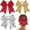 Miniatyrbild 1 av 5: Glitter Cheer Bow Elastiska Hårband Flickor 8\" Jul Glittrande Röd Guld Silver