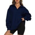 Miniatyrbilde 1 av 3: Oversized Hettegenser for Kvinner, Halv Glidelås, Lang Erme, Kvart Glidelås, Trendy Hettegenser, Antrekk for Tenåringer m0 dark Blue X Large