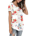Miniatyrbilde 3 av 5: Dame Vår-sommer Henley Skjorter Knapp Tunic Topper 2023 Casual Kort Erm Bluse T Floral White M