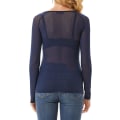 Miniatyrbilde 2 av 5: Dame Elastisk Scoop Neck Gjennomsiktig Sexy Slim Fit Mesh Topper Langermet Bluse Navy Blue M