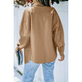 Miniatyrbild 2 av 5: Womens Faux Läderjacka Pu Oversized Shacket Button Down Casual Skjorta Långärmad Blazer Rock Med Fickor Ytterkläder L