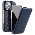 Miniatyrbillede 1 af 4: Magnetisk flipcover til iPhone 16 Pro, vertikalt, ægte okselæder + PC, stødsikkert - Grøn Blue