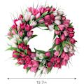 Miniatyrbillede 5 af 5: Tulipan Krans til Hoveddør, 20 tommer Kunstig Tulipan Blomsterkrans med Rattan Base, Forårstulipan Blomsterkrans Blomsterkrans til Forår Sommer Bryllup