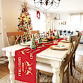 Miniatyrbilde 5 av 5: Julebordløper, Rød Juleduk i Lin og Dekorativ Bordløper med Gull Elg Snøfnugg, 30 x 274 cm Lang Julemiddagsduk