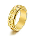 Miniatyrbillede 2 af 4: Nordisk Vikinge-tekst Ring i rustfrit stål, der kan drejes, Retro Sort Moderigtig Herre Ring gold No. 9