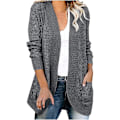 Miniatyrbild 1 av 5: Dam långärmad öppen framsida casual lös mjuk stickad kofta ytterkläder Light Grey XLarge