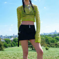 Miniatyrbillede 2 af 5: Dame Hul Ud Hæklet Strik Trøje Crop Tops Langærmet Trøje Cropped Green M