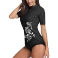 Miniatyrbilde 3 av 5: Dame Kort Erme Skjorte Surf Topp Badedrakt Sommer Svømming Sport Upf 50+ Blomstermønster Black M