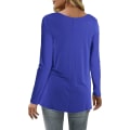 Miniatyrbilde 3 av 4: Dame Casual Topper V-hals T-skjorte Kort/lang Erme Plisserte Longine Skjorter Blue M