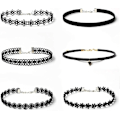Miniatyrbillede 2 af 5: 6 stk. Halskæder Sort Fløjl Choker Sæt Klassisk Gotisk Tattoo Blonde Chokers