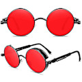 Pikkukuva 3 / 4: Vintage Polarisoidut Steampunk-aurinkolasit Miehille Pyöreät Aurinkolasit Tyylikkäät Black Frame Red Lenses