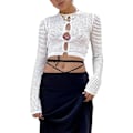Miniatyrbillede 1 af 5: Dame Hul Ud Hæklet Strik Trøje Crop Tops Langærmet Trøje Cropped Style 9 M