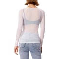 Miniatyrbilde 2 av 5: Dame Elastisk Scoop Neck Gjennomsiktig Sexy Slim Fit Mesh Topper Langermet Bluse White XL