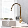 Miniatyrbild 5 av 5: Kök kran d'eau d'vier de cuisine utdragbar i borstad guld 360-graders enkelgreppsblandare dubbla funktioner kök dusch kran Gold