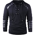 Miniatyrbillede 1 af 5: Herre Gotisk Steampunk Snøre Hættetrøje Middelalder Ridder Langærmet Syning Læder Rustning Sweatshirt Pullover Sort Black L