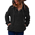 Miniatyrbilde 1 av 5: Baggy, fluffy pullover-hettegenser for kvinner med 1/4 glidelås og snøring for en koselig vinterlook