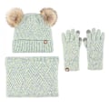 Miniatyrbild 2 av 5: Varm stickad mössa scarf handskar tredelad set plus fluffiga bollar hatt tredelad set Black three-piece set