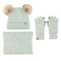 Miniatyrbilde 2 av 5: Varmt strikket lue, skjerf og hansker, tredelt sett pluss fluffy ball lue, tredelt sett Gray three-piece set