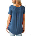 Miniatyrbillede 3 af 4: Dame Skjorter Flæse Løs Knap Tunic Toppe Til Kvinder Navy Blue A M