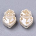 Miniatyrbillede 2 af 2: 10 stk. Håndlavede Porcelænsperler Lys Glaseret Porcelænsstil Hjerte Tan 16x10,5x6,5mm Hul: 1,2mm