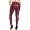 Pikkukuva 2 / 5: Naisten joustavat tekonahkaiset slim fit -leggingsit, märkä look. Seksikäs musta korkea vyötärö