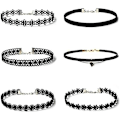 Miniatyrbillede 1 af 5: 6 stk. Halskæder Sort Fløjl Choker Sæt Klassisk Gotisk Tattoo Blonde Chokers