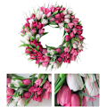 Miniatyrbillede 4 af 5: Tulipan Krans til Hoveddør, 20 tommer Kunstig Tulipan Blomsterkrans med Rattan Base, Forårstulipan Blomsterkrans Blomsterkrans til Forår Sommer Bryllup
