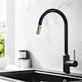 Miniatyrbild 4 av 5: Kök kran d'eau d'vier de cuisine utdragbar i borstad guld 360-graders enkelgreppsblandare dubbla funktioner kök dusch kran Black