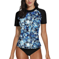 Miniatyrbilde 1 av 5: Dame Kort Erme Skjorte Surf Topp Badedrakt Sommer Svømming Sport Upf 50+ Blomstermønster Blue Abstract M