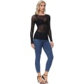 Miniatyrbilde 3 av 5: Dame Elastisk Scoop Neck Gjennomsiktig Sexy Slim Fit Mesh Topper Langermet Bluse Black Print XXL