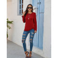 Miniatyrbillede 5 af 5: Casual T-shirt til kvinder, langærmet rund hals mode twist knude skjorte top tees