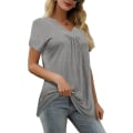 Miniatyrbilde 2 av 4: Dame Casual Topper V-hals T-skjorte Kort/lang Erme Plisserte Longine Skjorter Short Gray M