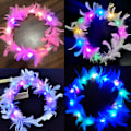 Miniatyrbillede 1 af 5: 8-pak Fjer Krans Hårbøjle Lysende med 10 LED-lys, Lysende Hovedbeklædning med Farveskiftende LED-lys, Søde Blinkende Dekorations Hårtilbehør