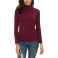 Miniatyrbilde 1 av 4: Slim Fit Mock Turtleneck Topper for Kvinner Langermet Stretch Pullover Ensfargede T-skjorter
