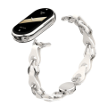 Miniatyrbilde 4 av 5: For Xiaomi Smart Band 8 Magnetisk Klokkereim Ekte Kuskinn + Armbånd i Aluminiumlegering White