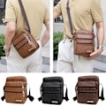 Miniatyrbild 4 av 11: Enkel Crossbody-väska i PU-läder för män, flera lager, stor kapacitet, fritid R0a8 Black onesize