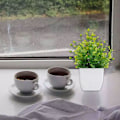 Miniatyrbild 5 av 11: Konstgjorda blommor Fembladiga plommon Små krukväxter Kan Pla Milky white Black basin