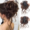 Miniatyrbild 7 av 11: Naturlig Clip on i Messy Bun Hårdel Förlängning Hår Bröllop Clip SA Claw X6C7 Light Brown one size