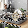 Miniatyrbild 4 av 5: Diskställ Stor Kapacitet Halkfri Design Stabil Automatisk Dränering Lätt att Installera Utrymmesbesparande Diskställ för Köksbänk white
