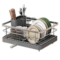 Miniatyrbild 1 av 5: Diskställ Stor Kapacitet Halkfri Design Stabil Automatisk Dränering Lätt att Installera Utrymmesbesparande Diskställ för Köksbänk grey