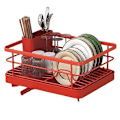 Miniatyrbild 1 av 4: Diskställ Stor Kapacitet Halkfri Design Stabil Automatisk Dränering Lätt att Installera Utrymmesbesparande Diskställ för Köksbänk red
