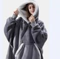 Oversized hettepledd, bærbar lammevelur, latmannspledd, grå Grey
