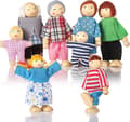 Trähus Docka Människor 8 Figurer, Dockfamilj Set Flickor Småbarn Dockhus Tillbehör Leksaker