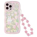 Kaninblommig telefonfodral för iPhone 13 Pro, transparent TPU-skal med handledsrem