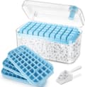 150 Cubes Ice Cube Mold with Lid Including Container, Easily Press to Release Ice, 3 Tiers, Scoop (Blue)