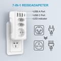 Miniatyrbilde 2 av 5: 7-i-1 Reiseadapter med 3 USB & USB-C - Dubai Malaysia Irland Pluggadapter (Type G)