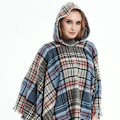Miniatyrbillede 4 af 5: Dame Plaid Hætte Kappe Sjal Tæppe Poncho Hætte Kappe