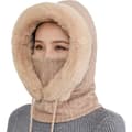 2 i 1 Vintermössa Stickad Mössa Varm Mössa Cirkelsjal Set Balaclava Vinterstickad Mössa med Fleecefoder för Kvinnor Vindtät Mössa Kylskydd Skidmössa Beige