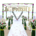 Miniatyrbild 3 av 5: JUST MARRIED Banner Bunting Letter Streamer Bröllopsdekoration (Guld)